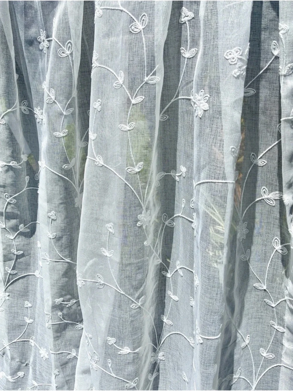 Vintage White Embroidered window curtain panel pleated large 40” x 102